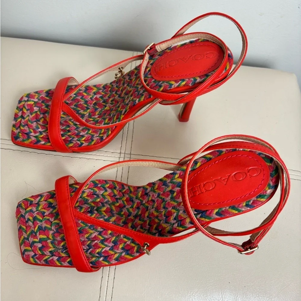 Coach Women's Kaia Leather Sandal In Red Orange Size 6 NWOT